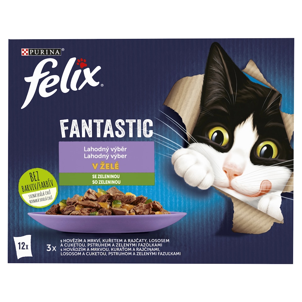obrázok 1 z Felix Fantastic kapsičky pre mačky hovädzie, kura, losos, pstruh v želé 12 x 85 g