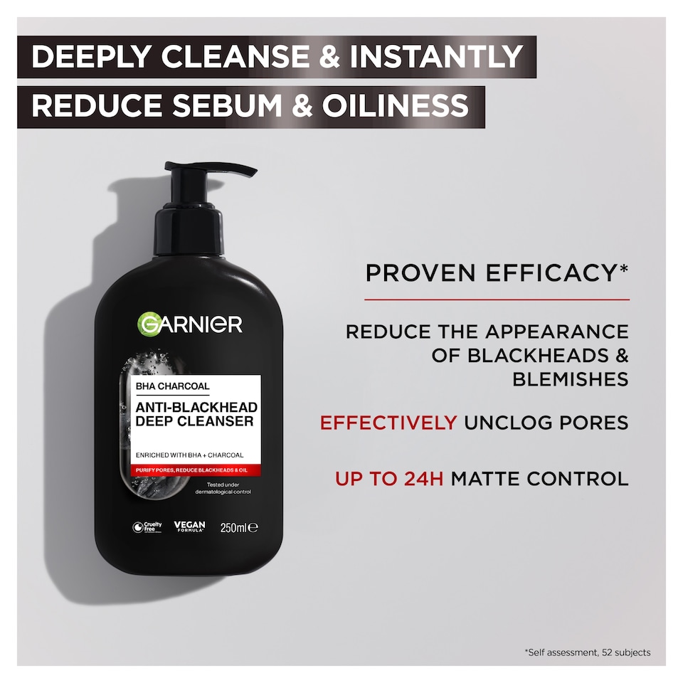 image 1 of Garnier Pure Active BHA + Charcoal Purifying Cleanser 250ml