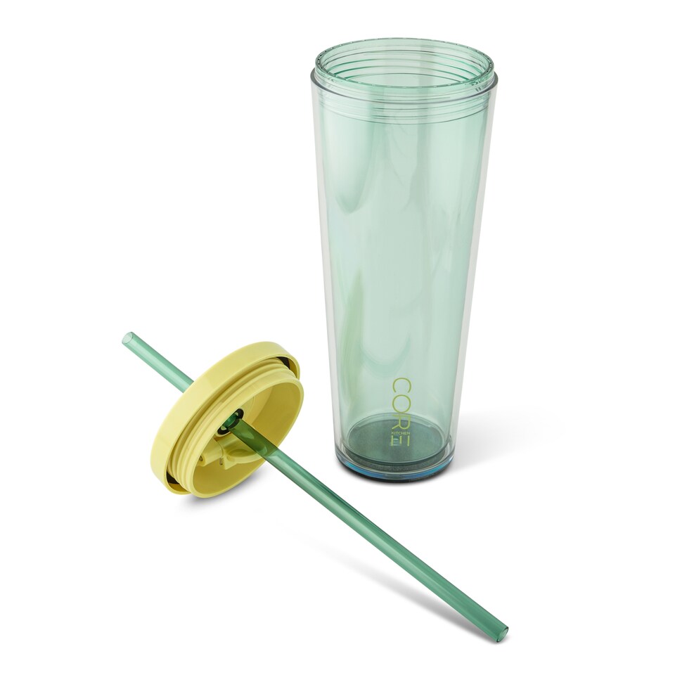 image 1 of Core Kitchen Green Axel Plastic Straw Tumbler Water Bottle 710ml