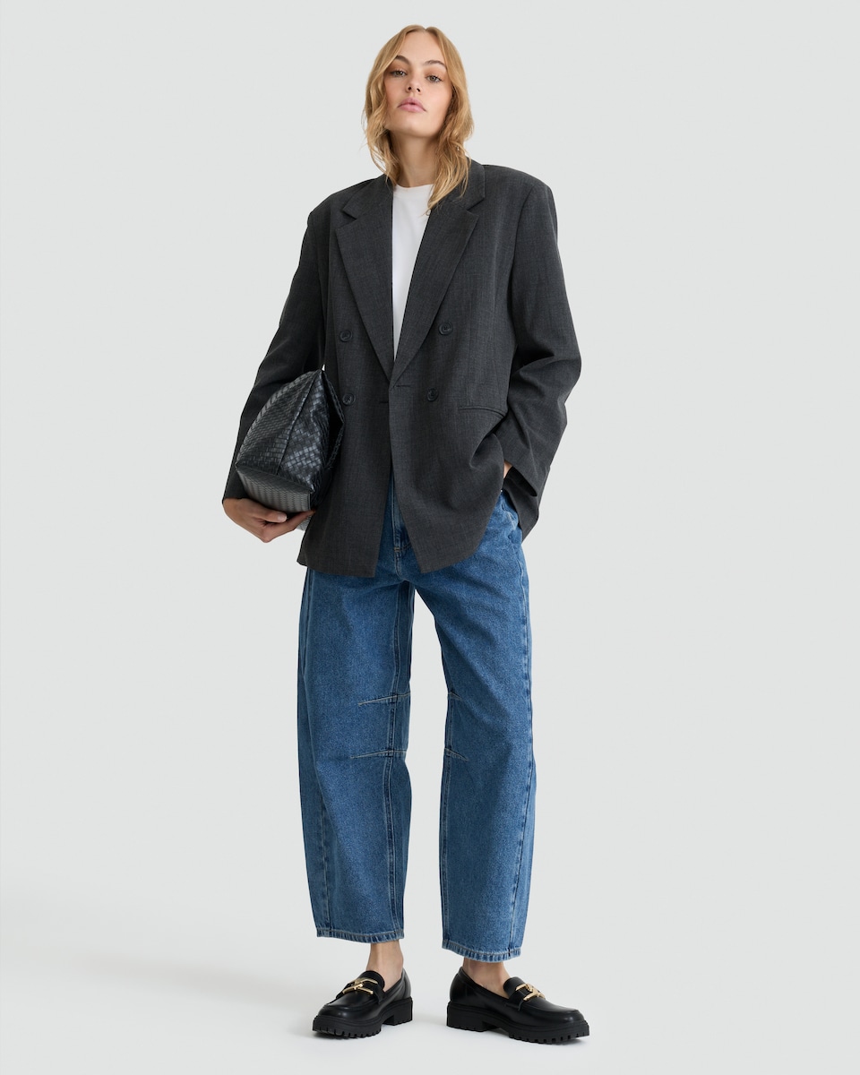 image 1 of F&F Double Breasted Oversized Blazer in Grey
