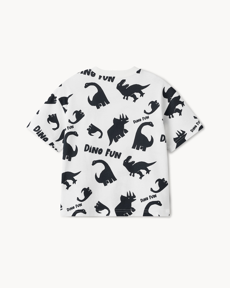 image 1 of F&F Boys Pure Cotton Dinosaur T-Shirt in Multi