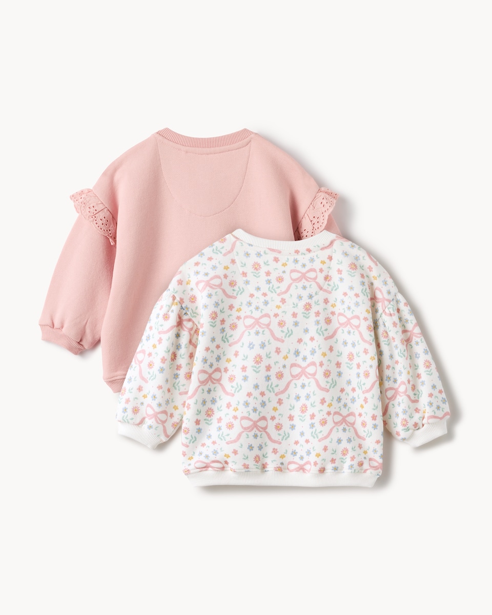 image 1 of F&F Baby 2-Pack Cotton Rich Printed Sweatshirts in Cream
