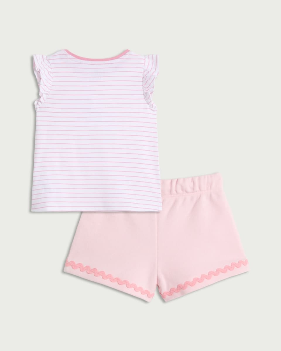 image 1 of F&F Baby 2-Piece Cotton Rich Ice Cream Print T-Shirt and Shorts Set in Pink