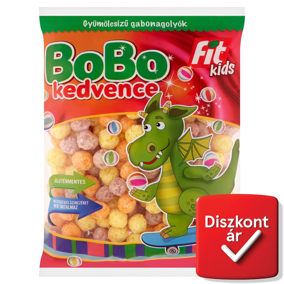 Fit Kids Bobo Kedvence gluténmentes, extrudált, gyümölcsízű gabonagolyók 120 g