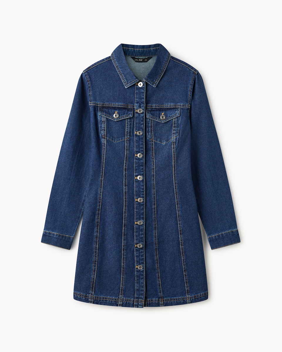 image 1 of F&F Pure Cotton Denim Mini Shirt Dress in Navy