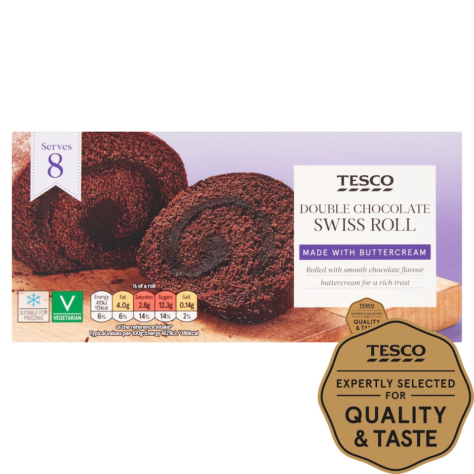 Tesco Double Chocolate Swiss Roll 8 Pack