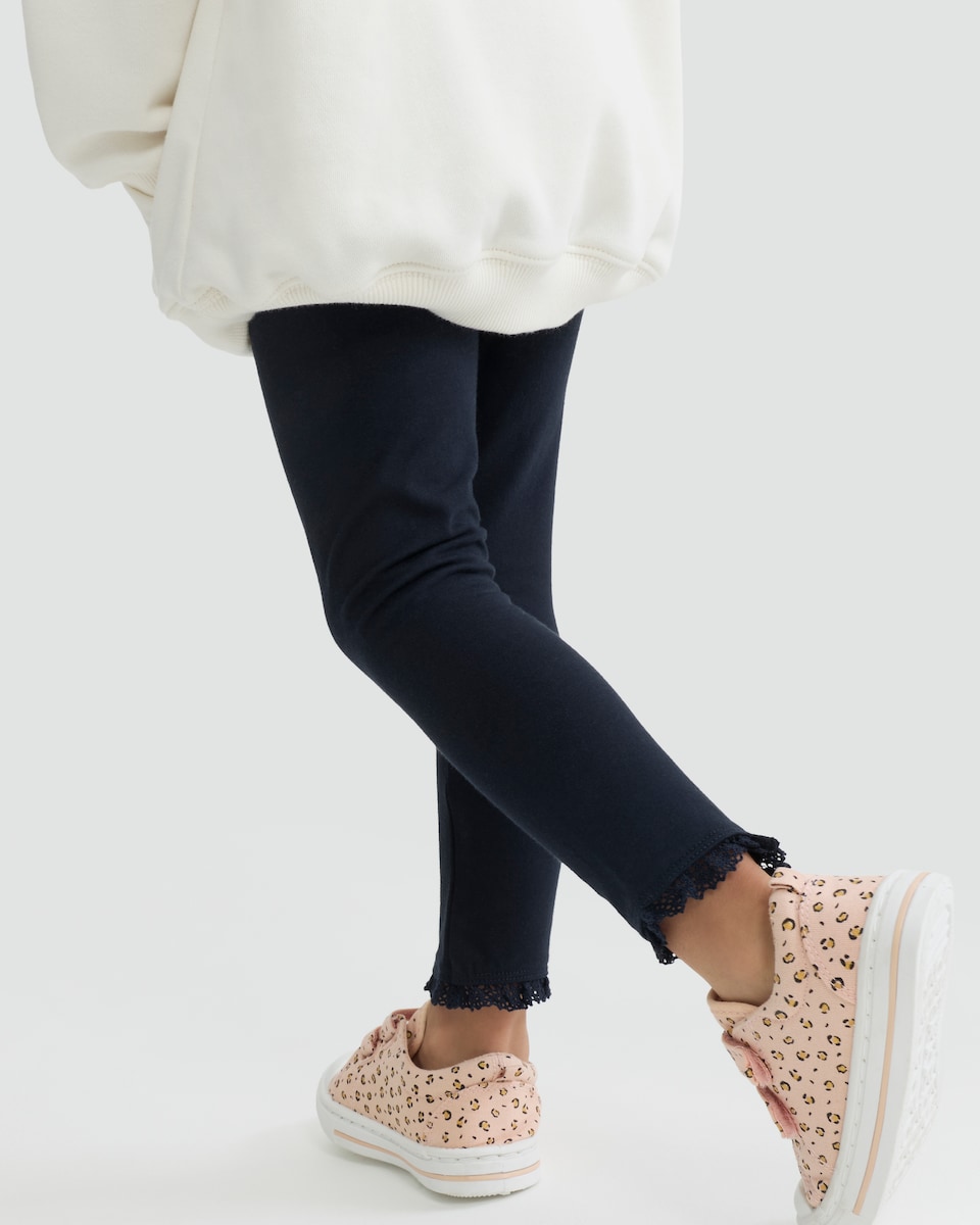 image 1 of F&F Girls Cotton Rich 3-Pack Lace Trim Leggings in Multi Pink