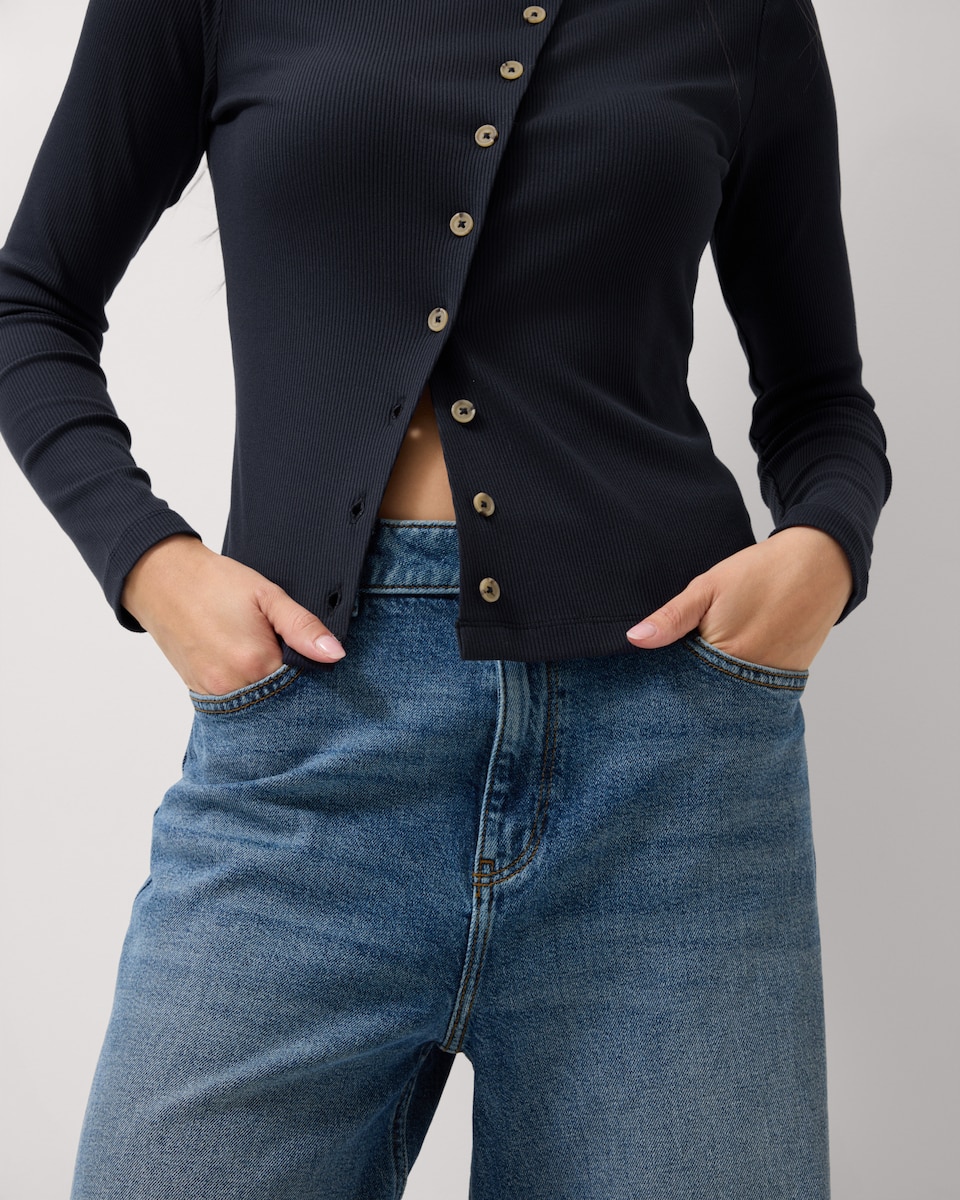 F&F High Neck Asymmetric Button Top in Navy - Tesco Groceries