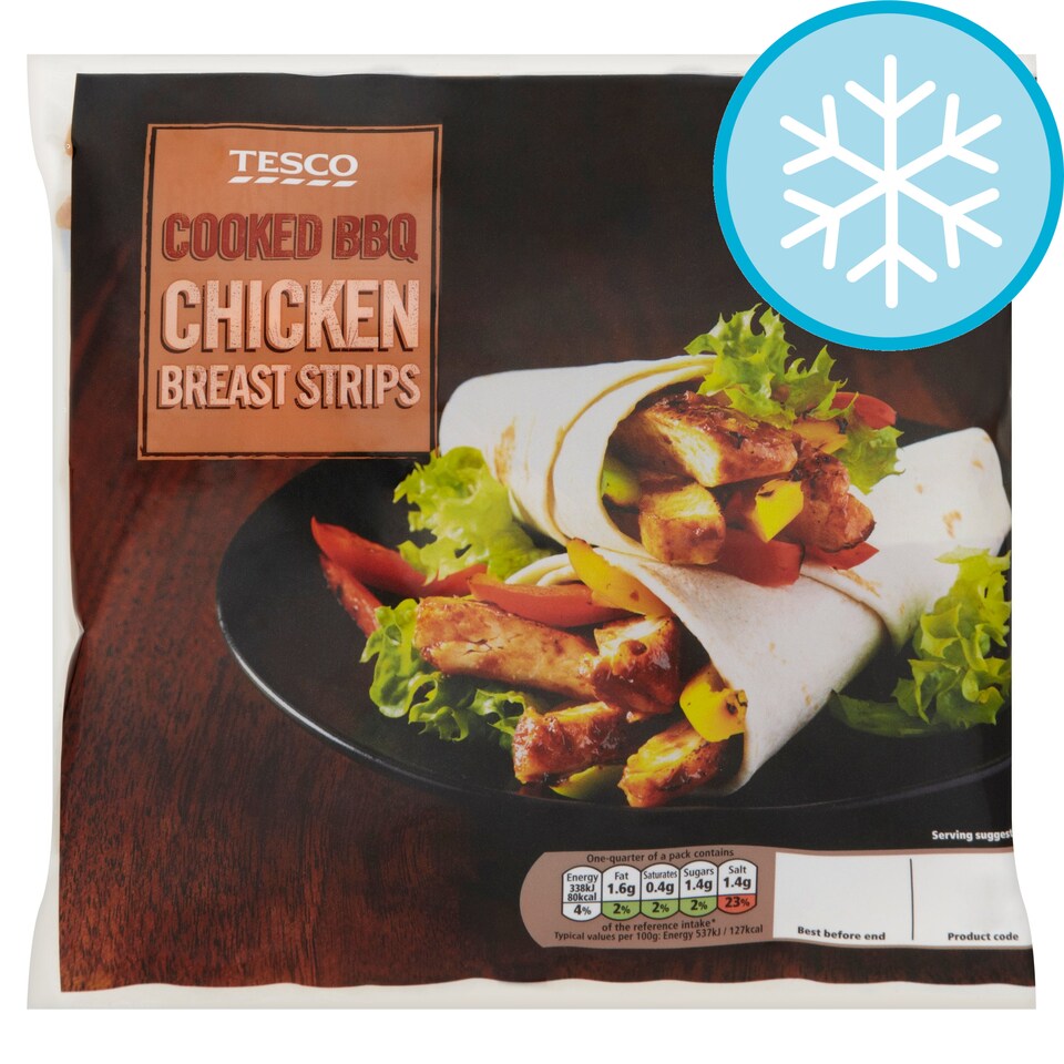 TESCO COOKED CKN BRST STRIPS BBQ 250G