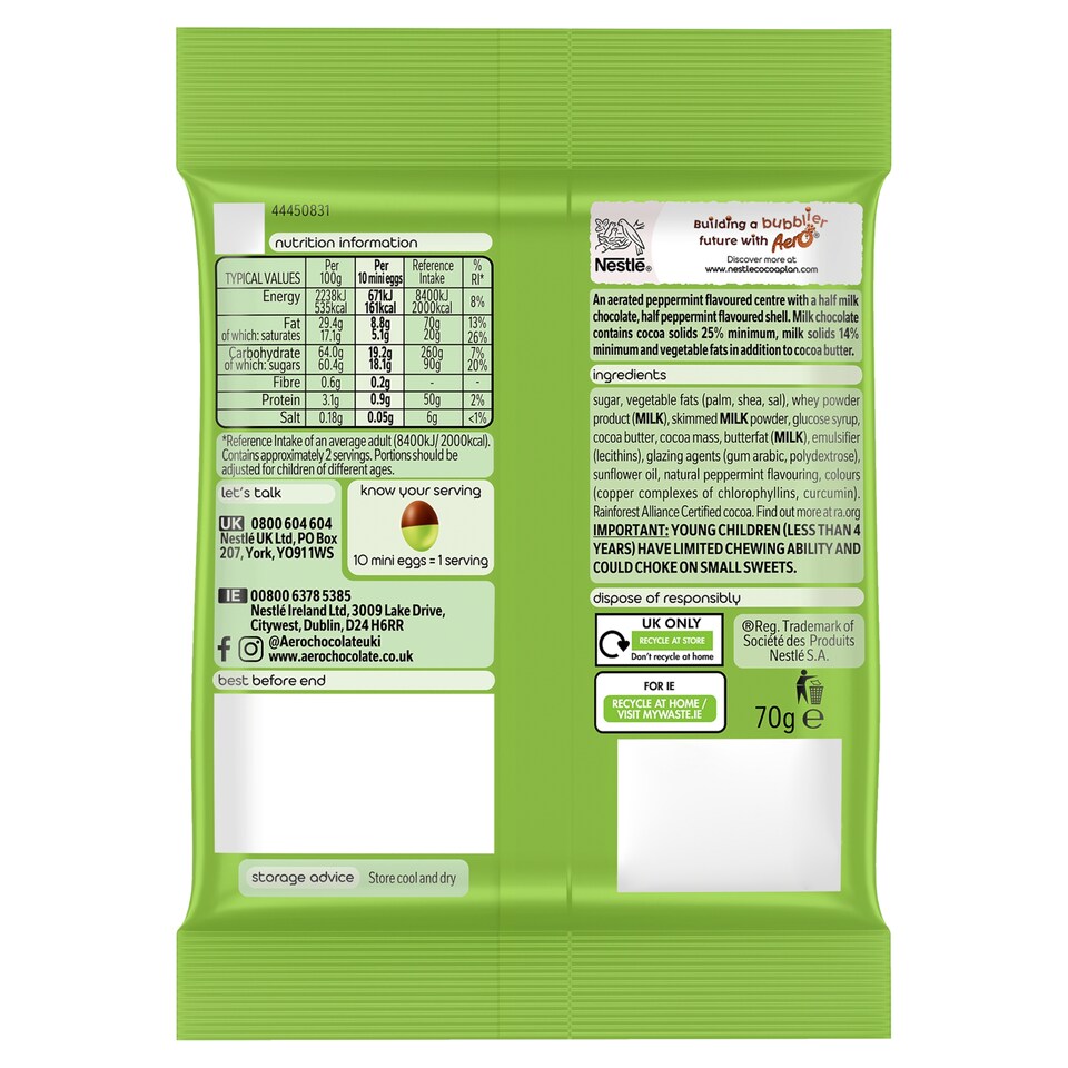 image 1 of Aero Peppemint Milk Chocolate Mini Eggs 70G