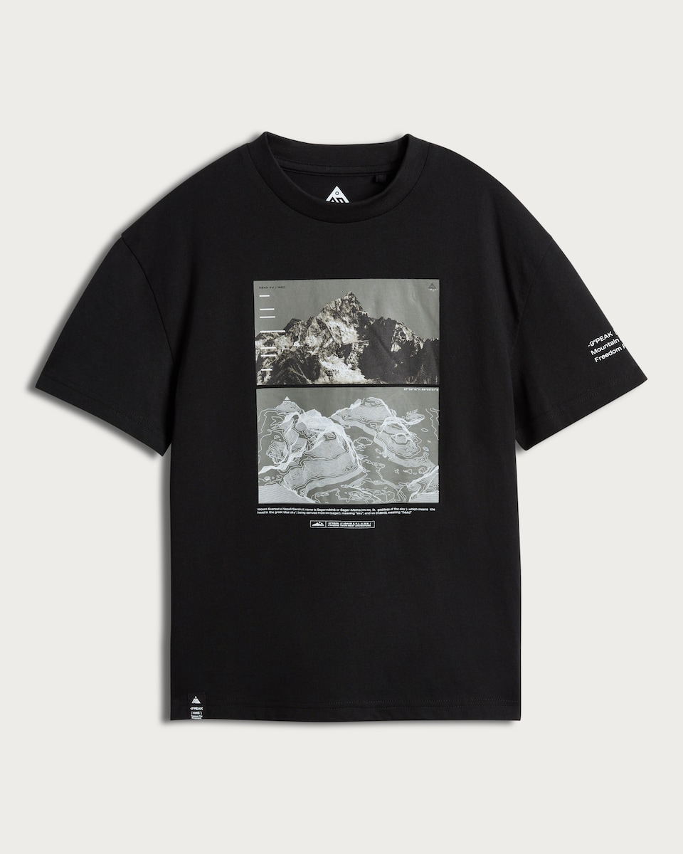 image 1 of 9 Peaks Pure Cotton Mountain Print Oversized T-Shirt in Black