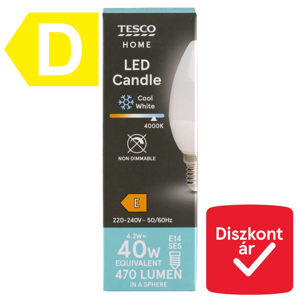 Tesco Home E14 470 lm 40 W 4000K LED gyertya  1. kép