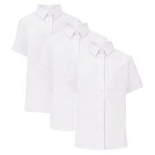 F&F School Girls 3-Pack Cotton Blend Slim Fit Short Sleeved Shirts in White