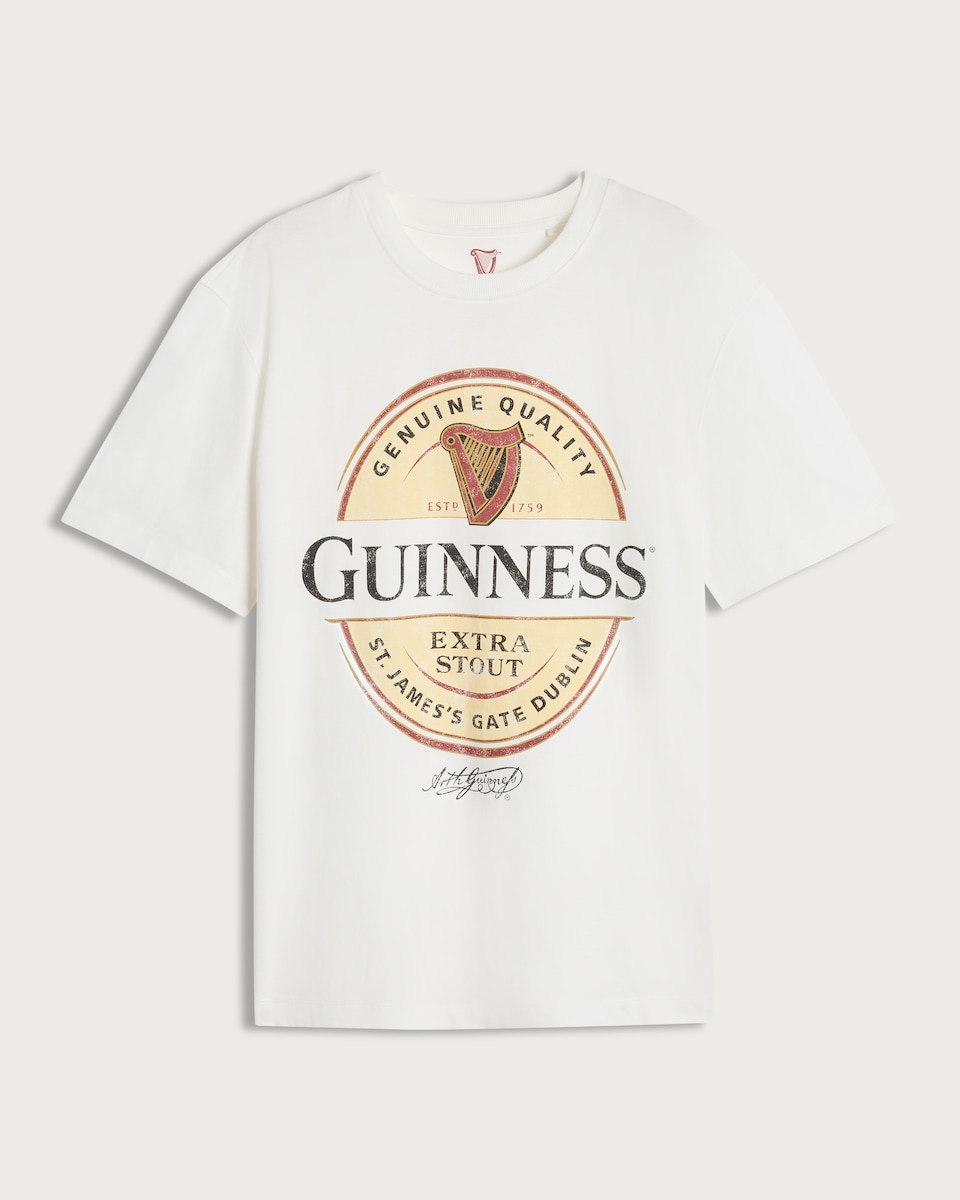 image 1 of Guinness Extra Stout Print Pure Cotton T-Shirt in Cream