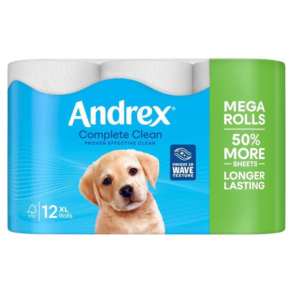 image 1 of Andrex Complete Clean Toilet Tissue Mega Rolls 12 Pack
