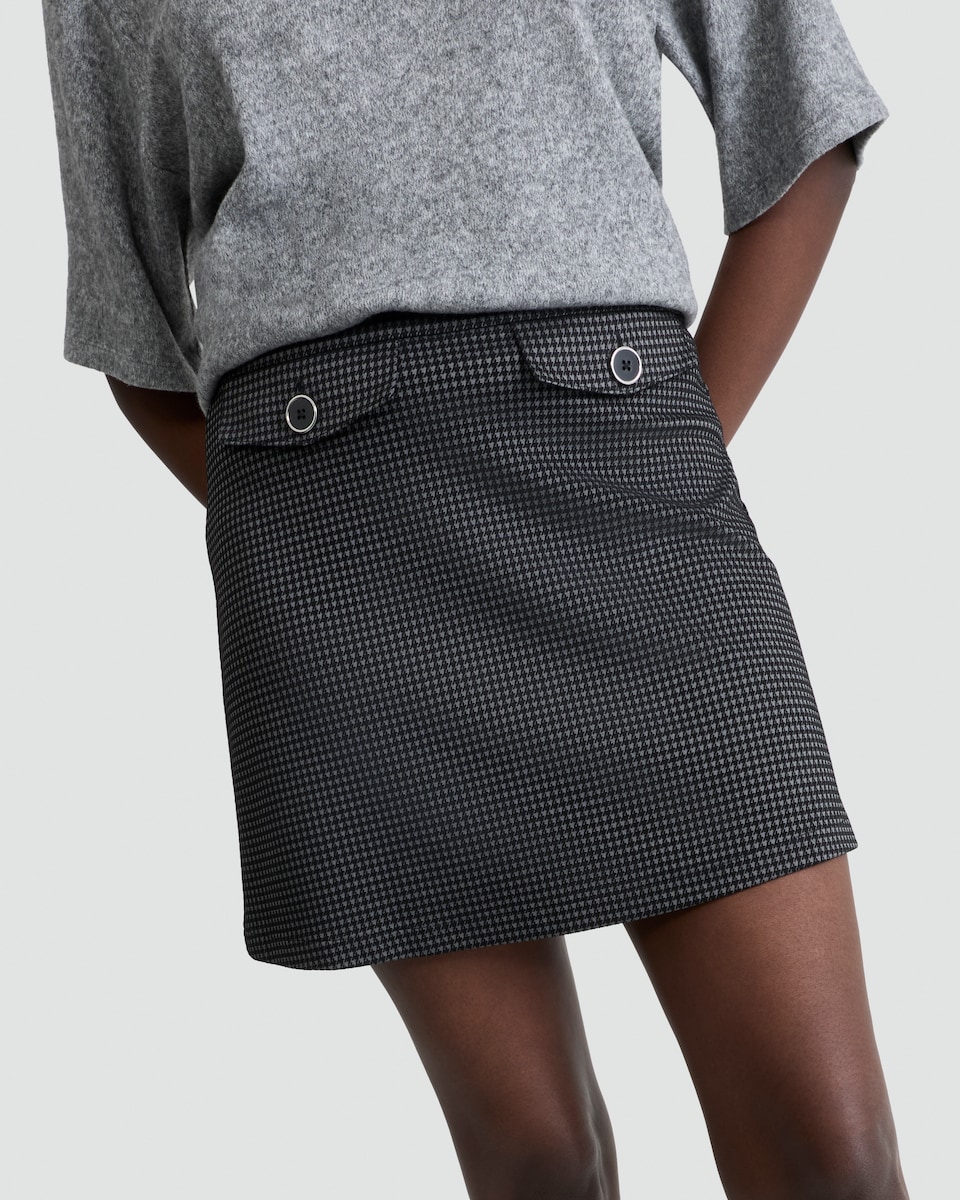 image 1 of F&F Ponte Houndstooth Mini Skirt in Grey