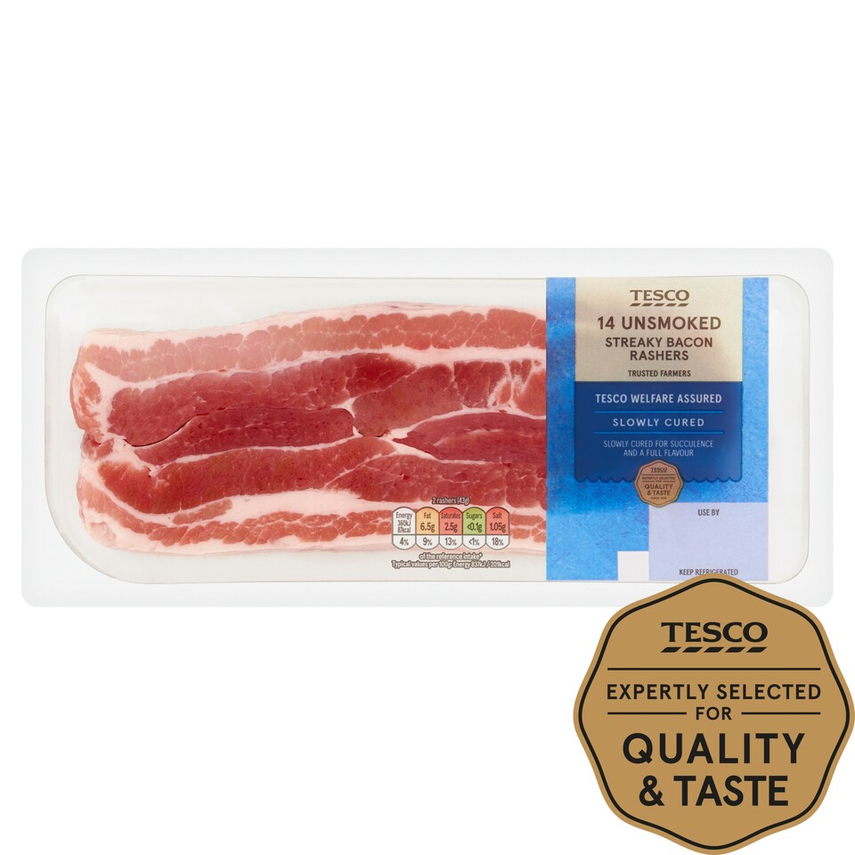 TESCO Unsmoked Streaky Bacon Rashers 14 Pack 300g