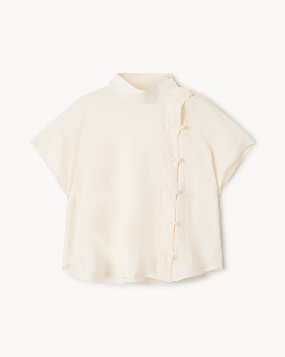image 1 of F&F Modal Rich High Neck Blouse in Cream