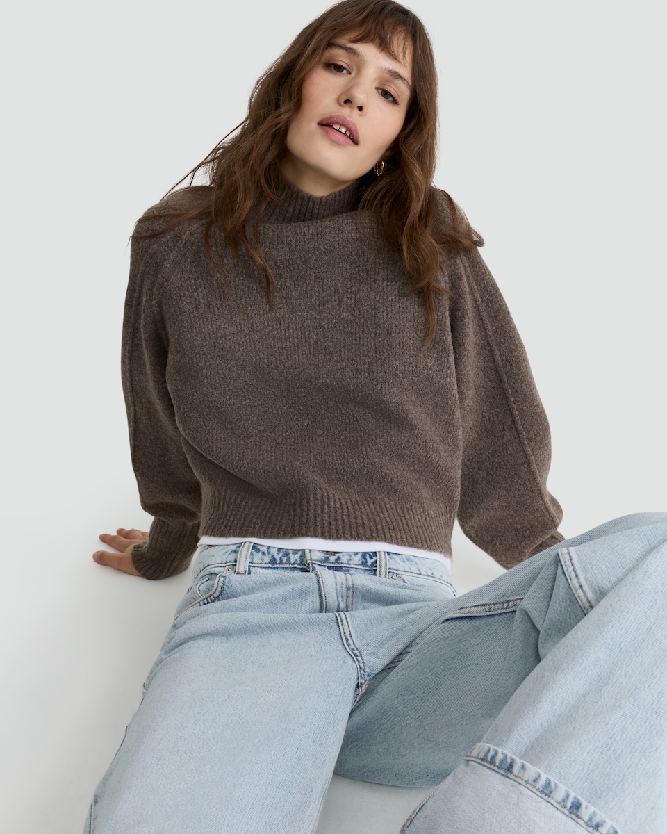 image 1 of F&F Ribbed Knitted High Neck Jumper in Mink