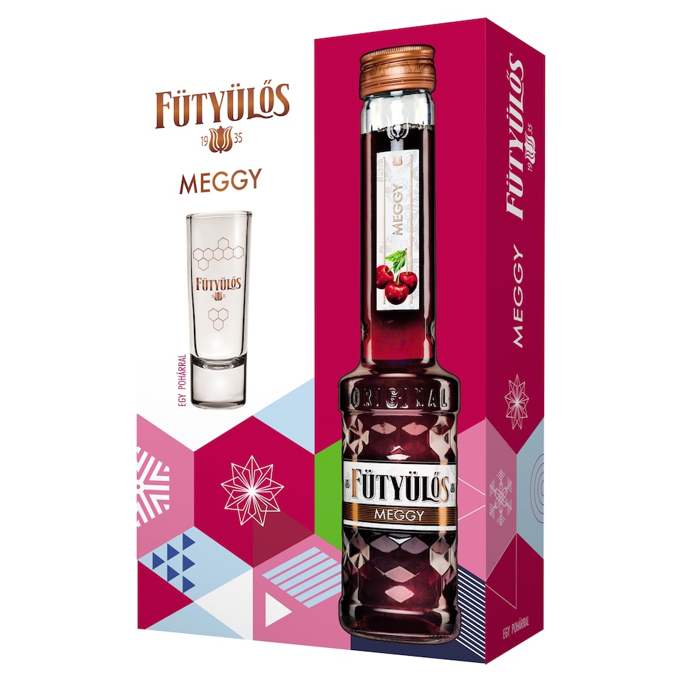 Fütyülős meggy ízű likőr 24,5% 0,5 l + 1 db pohár  1. kép