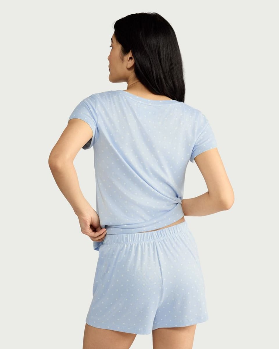 image 1 of F&F Textured Polka Dot Short Pyjama Set in Multi Blue