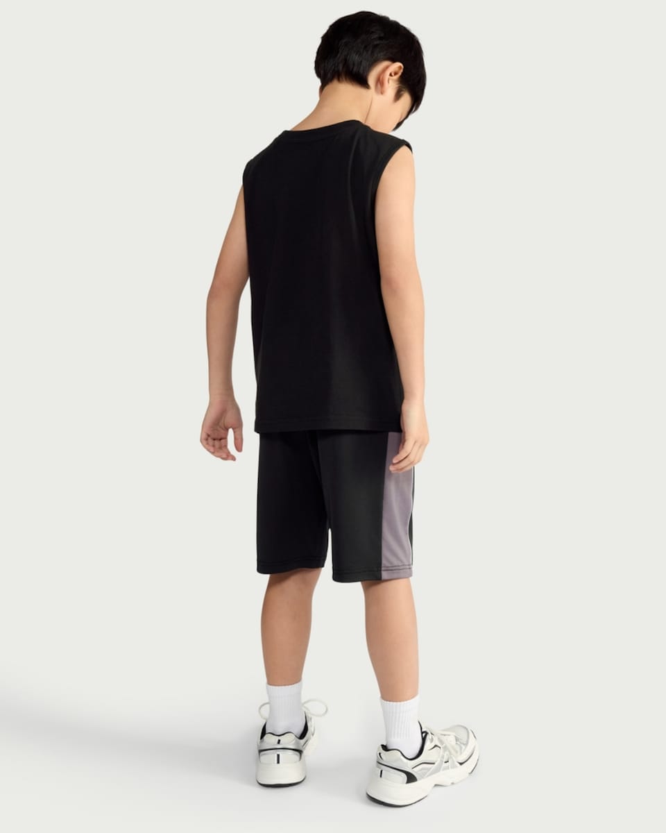 image 1 of F&F Active ULTRAMOVE Boys Side Stripe Shorts in Black