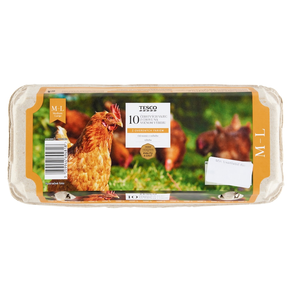Tesco Čerstvé vajcia z chovu na voľnom výbehu M-L 10 ks