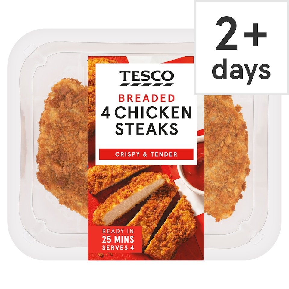 Tesco 4 Breaded Chicken Steaks 505g (C)