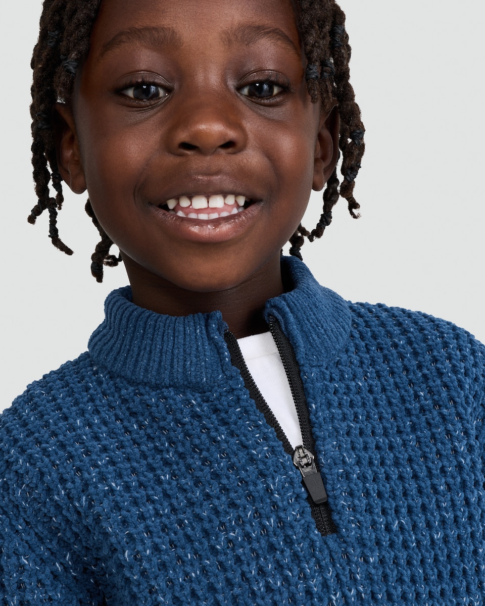 image 1 of F&F Boys Chenille Half-Zip Knitted Jumper in Blue