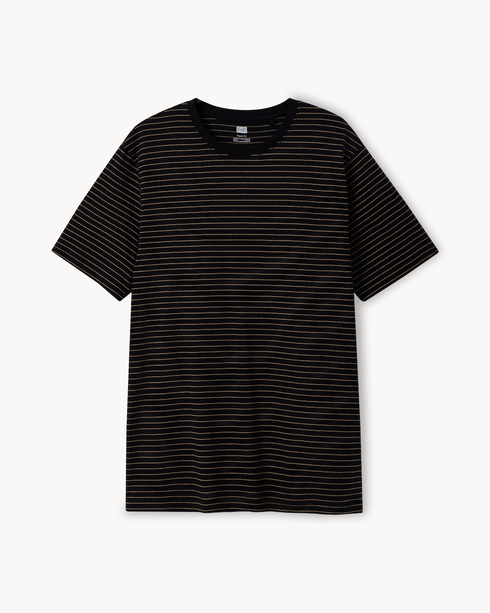 image 1 of F&F Pure Cotton Striped T-Shirt in Black