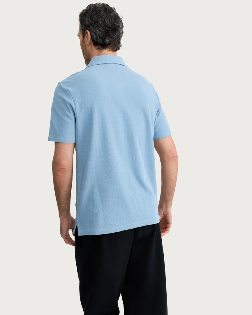 image 1 of F&F Pure Cotton Textured Polo Shirt in Blue