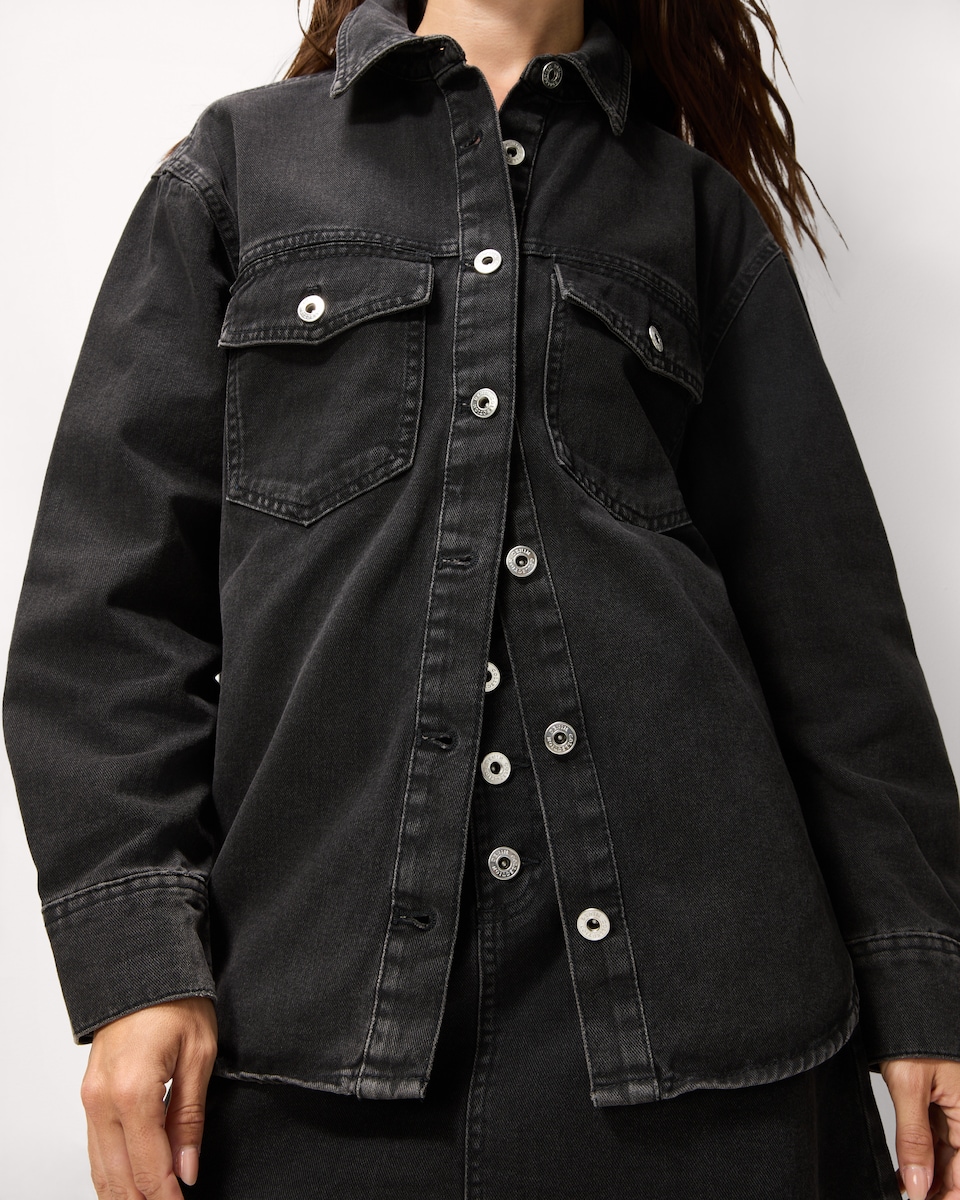 image 1 of F&F Pure Cotton Denim Shirt in Black