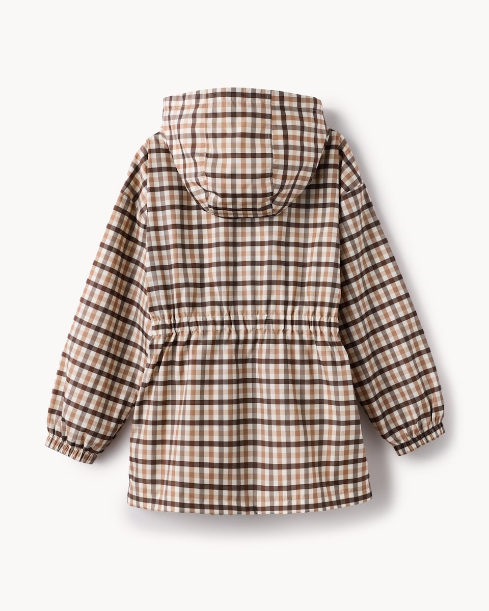 image 1 of F&F Girls Checked Hooded Raincoat in Brown