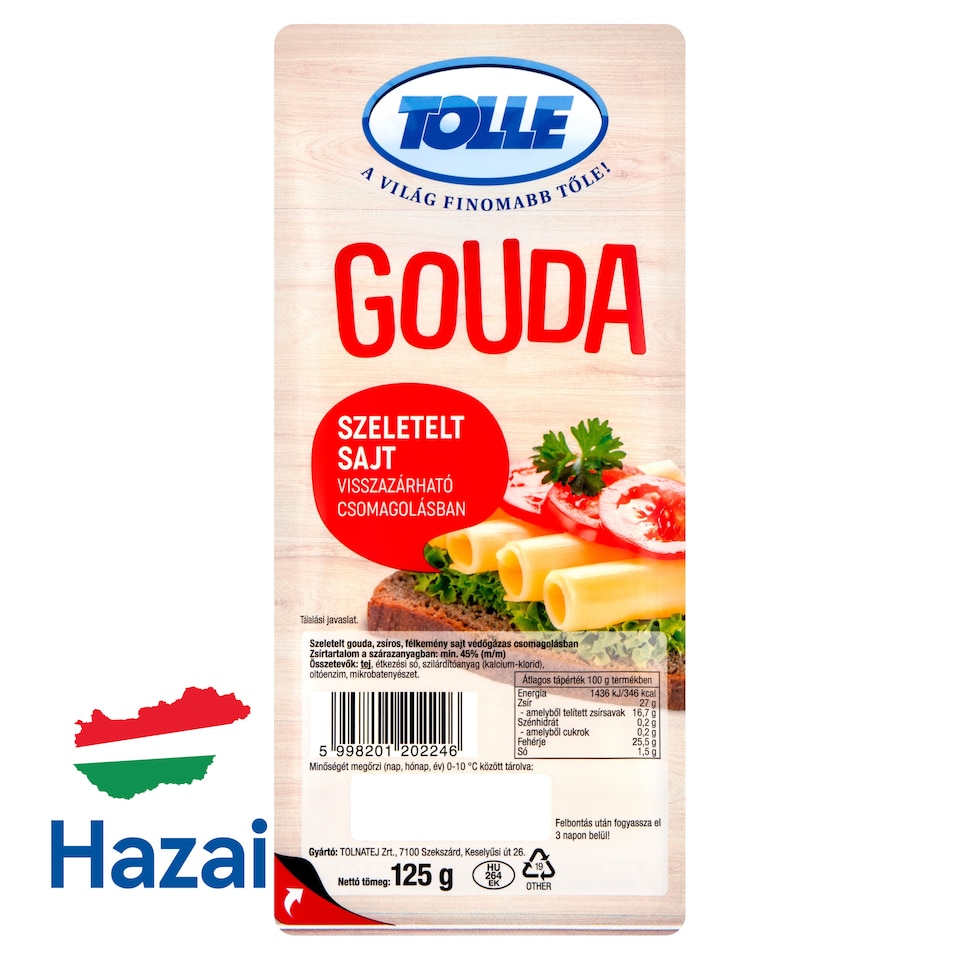 Tolle szeletelt zsíros gouda sajt 125 g 1. kép