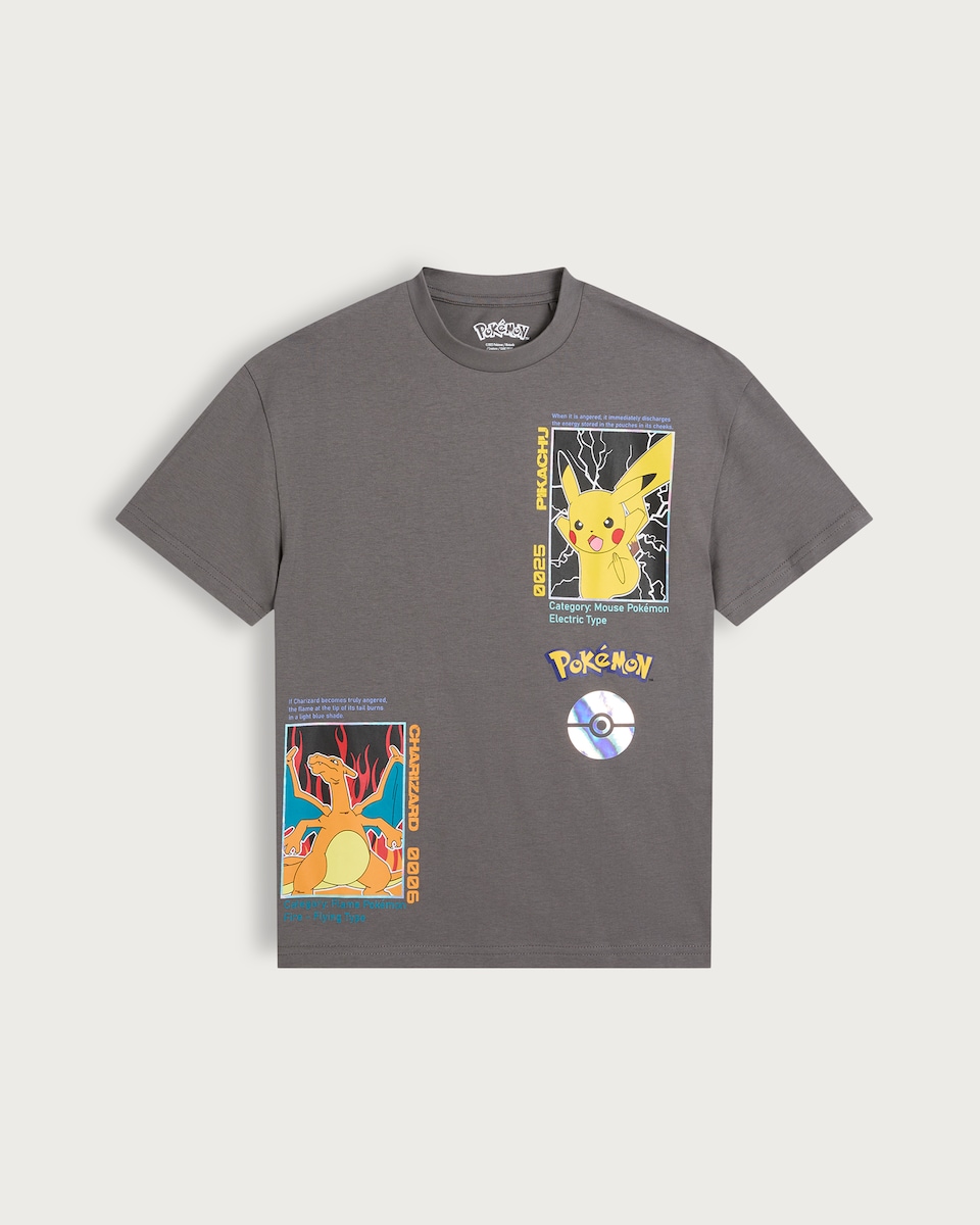 image 1 of Pokémon Pikachu and Charizard Pure Cotton Short Sleeved T-Shirt in Grey