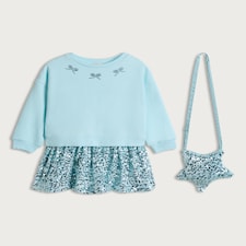 F&F Girls 2-Piece Sequin Sweatshirt Dress and Star Bag Set in Blue