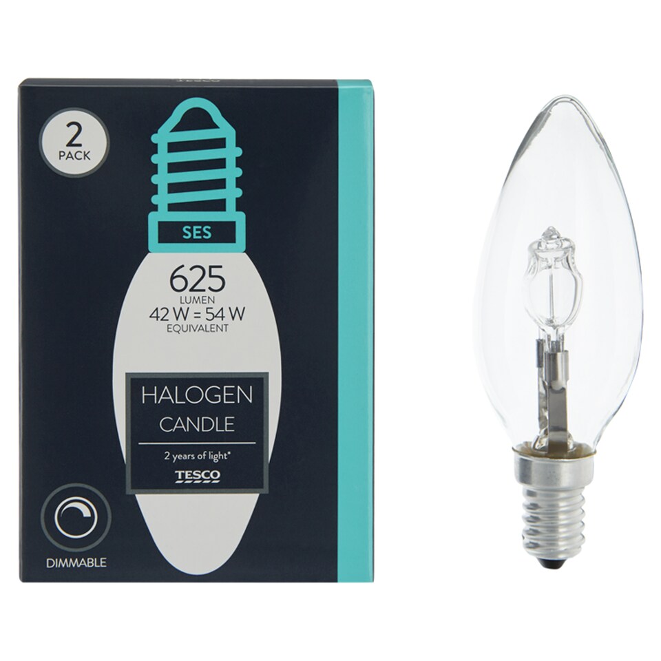image 1 of Tesco Halogen 42W Candle Small Edisonscrew 2 Pack