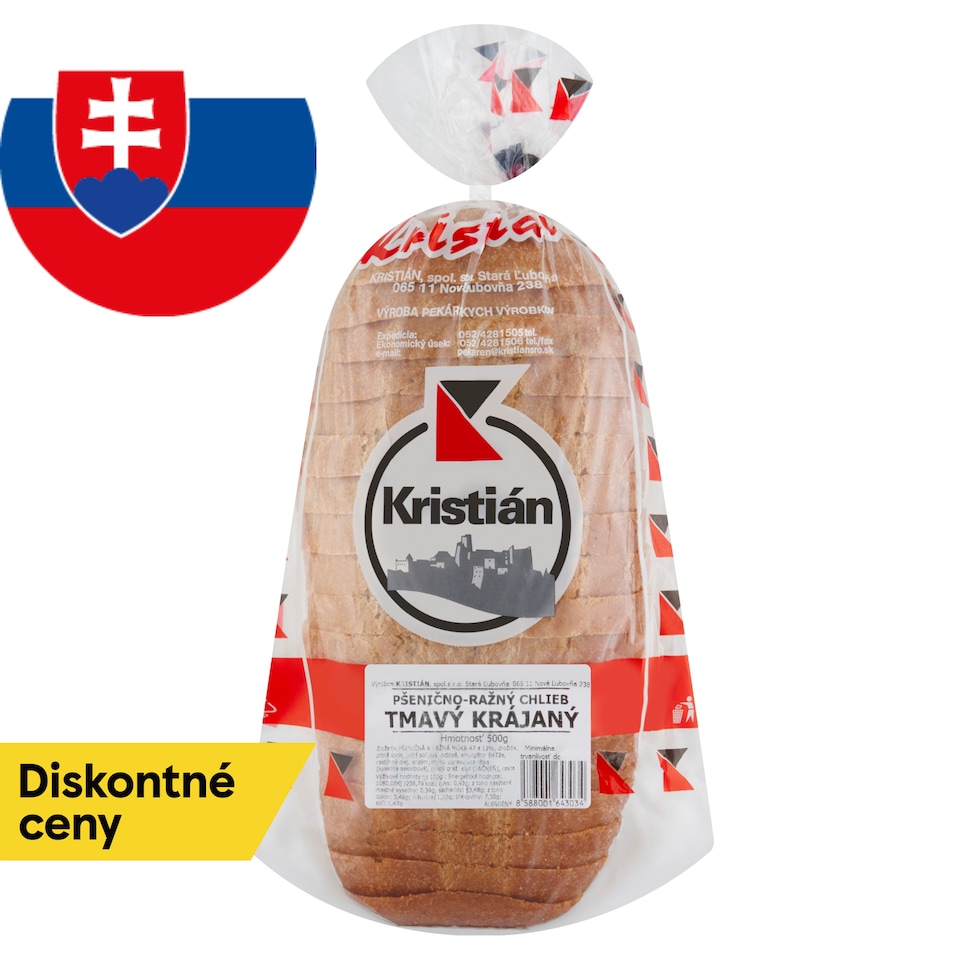 Kristián Pšenično-ražný chlieb tmavý krájaný 500 g