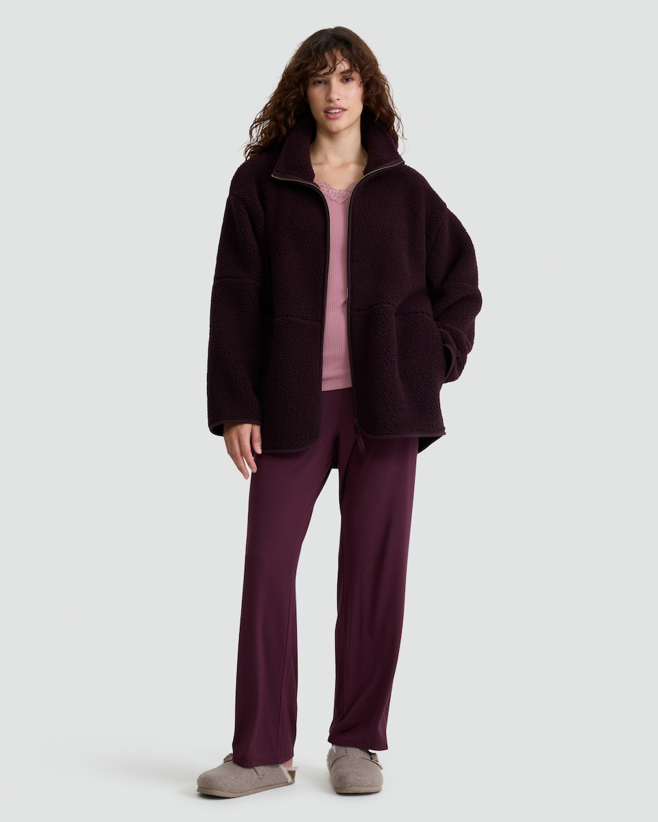 image 1 of F&F Fleece Zip Through Pyjama Jacket in Burgundy