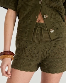 F&F Pure Cotton Crochet Look Co-ord Shorts in Green