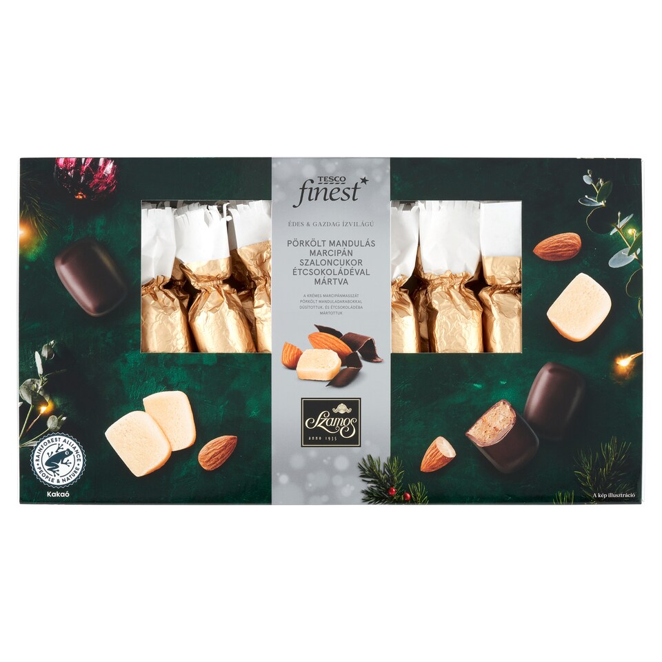 Tesco Finest pörkölt mandulás marcipán szaloncukor étcsokoládéval mártva 250 g