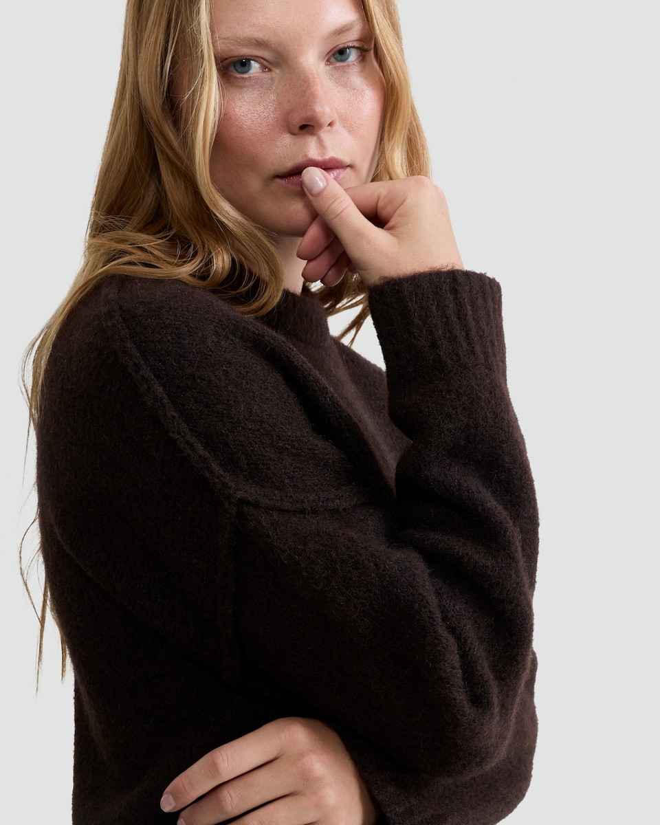 image 1 of The F&F Edit Ribbed Crew Neck Jumper with Wool in Brown