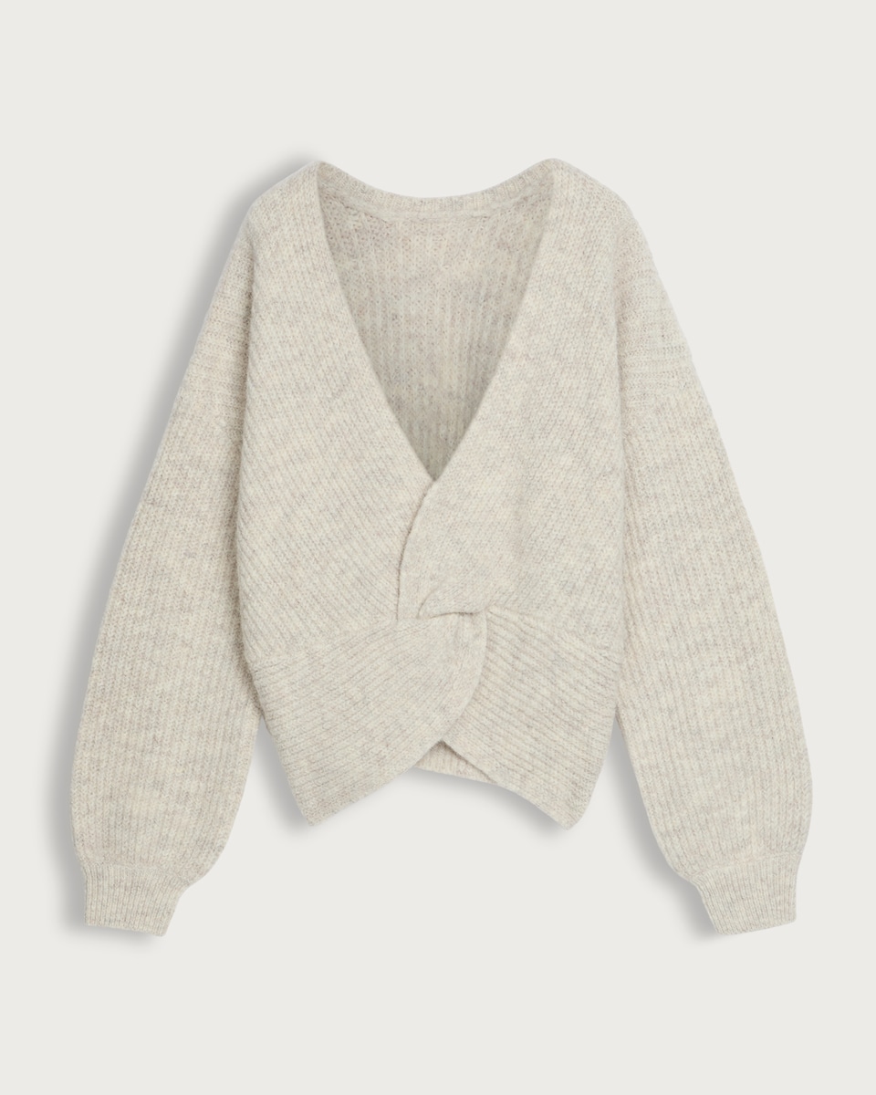 F&F Knitted Twist Front Jumper with Wool in Neutral