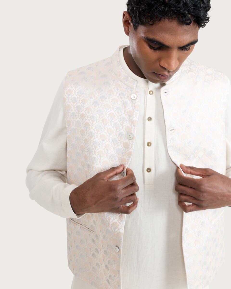 image 1 of F&F Patterned Buttoned Waistcoat in Cream