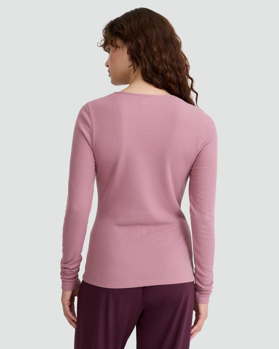 image 1 of F&F Medium Warmth Thermal Lace Trim Long Sleeved Top in Pink