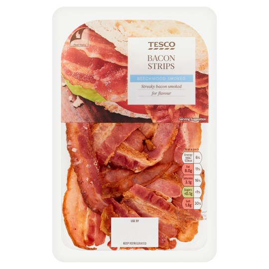 Tesco Ready To Eat Bacon Strips 60G Tesco Groceries