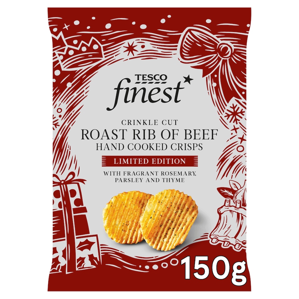 Tesco Finest Crinkle Cut Herb Crusted Rib of Beef Hand Cooked Crisps 150g