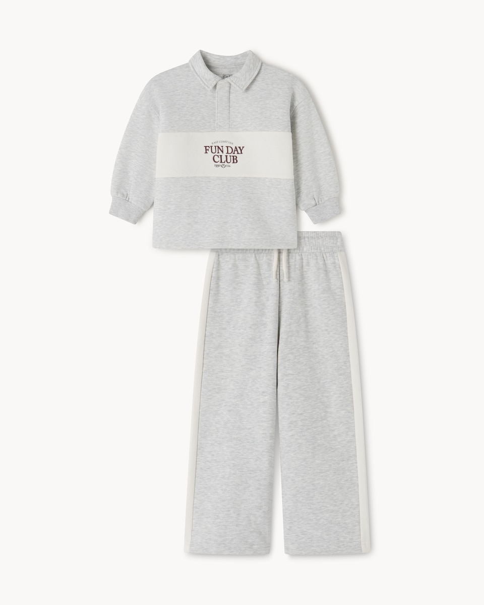 image 1 of F&F Boys Cotton Rich Slogan Sweatshirt and Joggers Set in Grey Marl