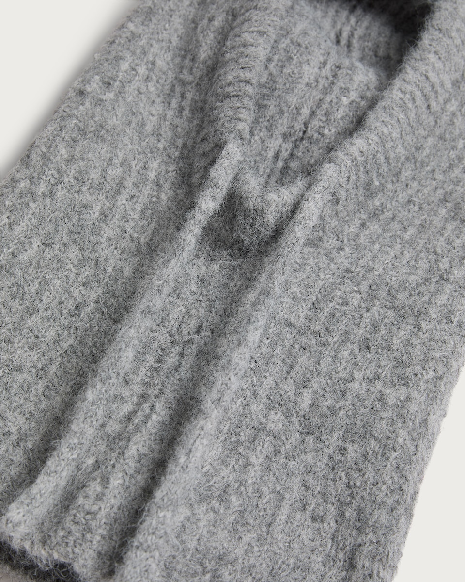 image 1 of F&F Knitted Ribbed Drawstring Hooded Snood with Wool in Grey