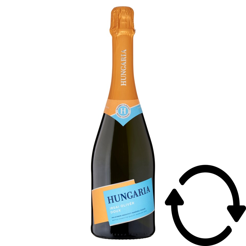 Hungaria Irsai Olivér Doux palackban erjesztett édes fehér minőségi pezsgő 11% 0,75 l